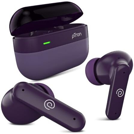 Ptron Newly Launched Zenbuds 1 Anc Earbuds, 28Db Active Noise Cancellation Tws, Quad Mic Trutalk Enc Calls, 60Hrs Playtime, 45Ms Game/Movie Mode & In-Ear Bluetooth 5.3 Wireless Headphones (Purple)