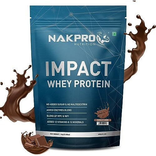 Nakpro Impact Whey Protein 1Kg | Isolate & Concentrate | 24G Protein & 4.9G Bcaa | With Digestive Enzymes For Better Absorption | Nabl Lab Tested 100% Authentic Supplement Powder - Chocolate Flavour