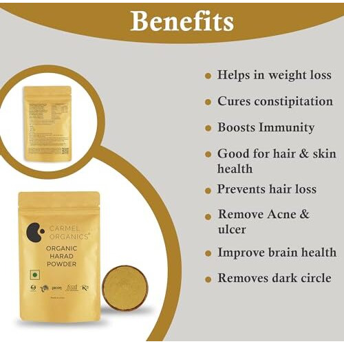 Carmel Organics Harad/Haritaki Powder(340 Grams) | Jaivik Bharat Certified | Terminalia Chebula | Kadukkai Podi/Karakkaya Pudiyamu | No Added Preservatives
