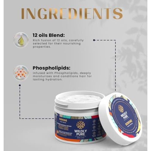 Wildly Pure Professional Hair Mask For 7 Days Spa Smoothening & Deep Conditioning| With Phospolipids &12 Oils| Strengthening & Repair For Dry, Frizzy & Damaged Hair| Men & Women| 200Ml(Serene)