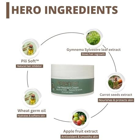 Perenne Hair Retardant Cream | Hair Reduction Lotion For Reducing Unwanted Body And Facial Hair In Men And Women | Natural|Paraben Free|Dermatologist Tested- 1 Pack (8G)