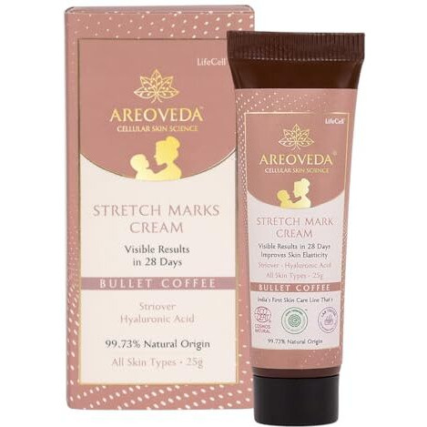 Areoveda Stretch Mark Cream (25Gm) |Targets Old & New Stretch Marks Effectively | Visibly Reduces Marks & Improves Skin Elasticity In 28 Days | With Striover, Cryocoffee & Hyaluronic Acid | Lab-Tested, Ecocert Certified (Natural), And Ewg Verified Pregnancy & Breastfeeding Safe | Non-Sticky & Light-Weight