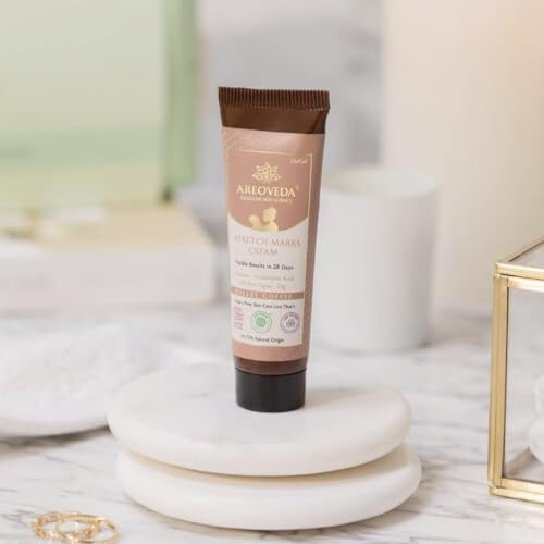 Areoveda Stretch Mark Cream (25Gm) |Targets Old & New Stretch Marks Effectively | Visibly Reduces Marks & Improves Skin Elasticity In 28 Days | With Striover, Cryocoffee & Hyaluronic Acid | Lab-Tested, Ecocert Certified (Natural), And Ewg Verified Pregnancy & Breastfeeding Safe | Non-Sticky & Light-Weight