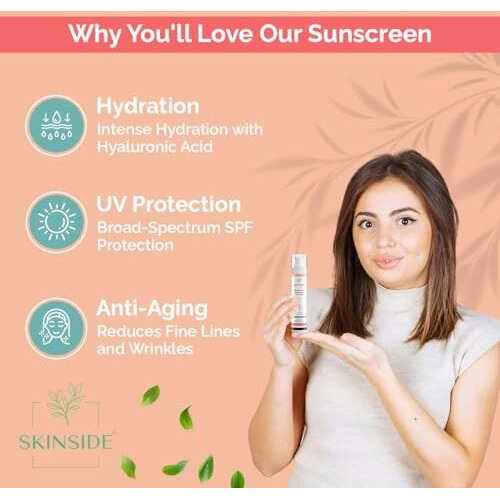 Skinside 1% Hyaluronic Sunscreen Aqua Gel Ultra Light Spf 50 Pa++++ | Uva Uvb & Blue Light Protection | Zero White Cast | For All Skin Types | For Men & Women (50G)