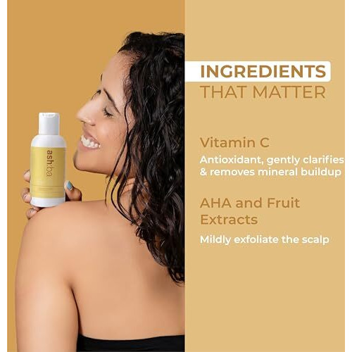 Ashba Botanics Clarifying Shampoo For Women & Men With Curly & Wavy Hair | Hard Water Expert To Deeply Cleanse, Remove Buildup & Exfoliate Scalp | With Vitamin C & Natural Ahas | Sulphate Free 100 Ml