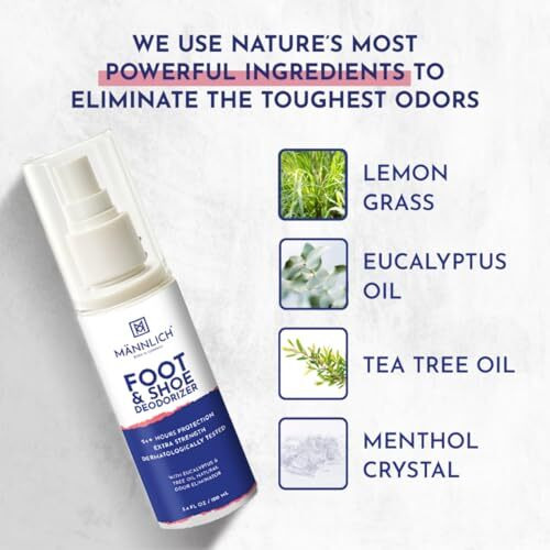 Mannlich Shoe & Foot Deodorizer Spray - Odor & Smell Remover For Shoes & Socks, 600+ Sprays In A Bottle, Skin Soothing, Non Irritating, Organic & Cruelty Free, Revitalizes Tired Feet - 100Ml