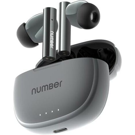 Number Navo Buds X1 W/ 50H Playtime, Dual Pairing, 13Mm Speakers, Enc, 45Ms Low Latency Bluetooth (Grey Stone)