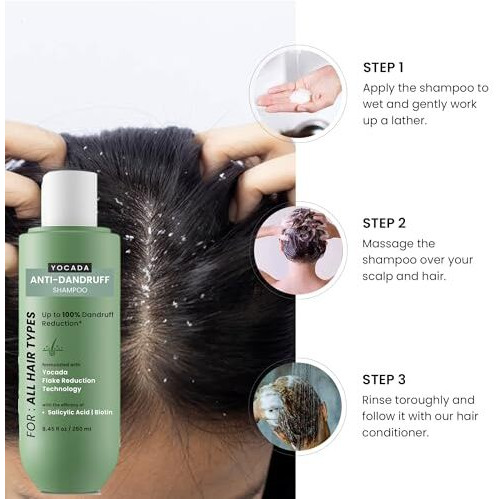 Yocada Anti Dandruff Shampoo For Women & Men | 250Ml | Reduces Up To 100% Dandruff & Strengthens Hair | Shampoo With Salicylic & Biotin | Shampoo For All Hair Types