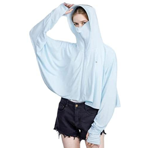 Women's Sun Protective Jacket Full Zip Upf 50+ Uv Sun Protection Clothing Lightweight Long Sleeve Hoodie Sun Shirt, Blue, One Size