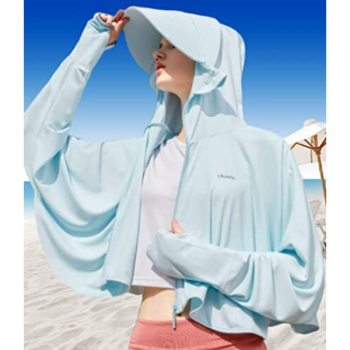 Women's Sun Protective Jacket Full Zip Upf 50+ Uv Sun Protection Clothing Lightweight Long Sleeve Hoodie Sun Shirt, Blue, One Size