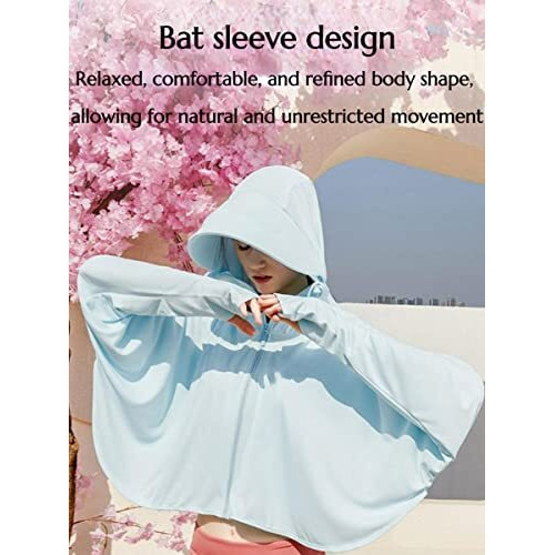 Women's Sun Protective Jacket Full Zip Upf 50+ Uv Sun Protection Clothing Lightweight Long Sleeve Hoodie Sun Shirt, Blue, One Size