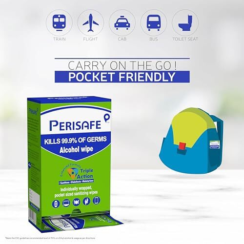 Perisafe Pocket Sized Sanitizing Disinfectant Wipes Individually Wrapped- Pack Of 50 Wipes