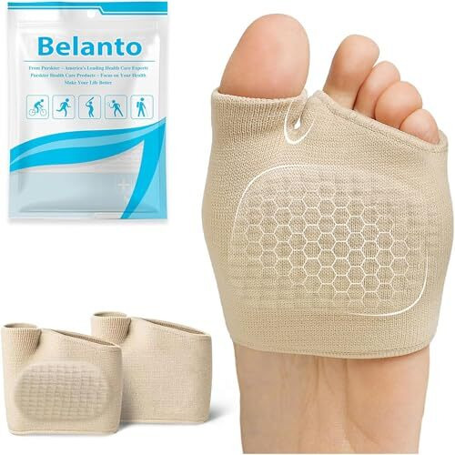Belanto Metatarsal Pad For Women And Men, Forefoot Pad For Pain Relief, Hallux Valgus For Bunion Forefoot Gel Sleeve Pads, Comfortable & Breathable Ball Of Foot Cushions Pads For High Heels (1 Pair) Beige