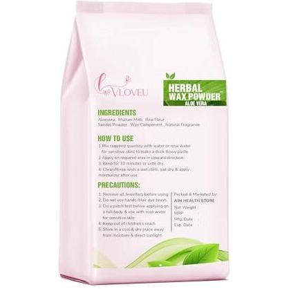 Vloveu Wax Powder For Hair Removal For Women | Hair Removal Powder With Aloevera | Painless Herbal Wax Powder, All Skin Types Hands, Legs, Underarms, Bikini & Intimate Area - 120 Gm (Pack Of 1)