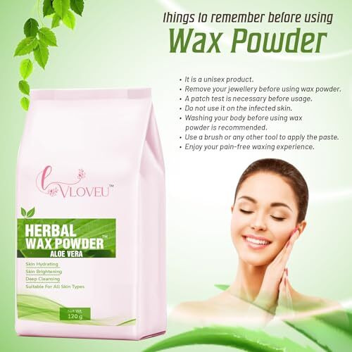 Vloveu Wax Powder For Hair Removal For Women | Hair Removal Powder With Aloevera | Painless Herbal Wax Powder, All Skin Types Hands, Legs, Underarms, Bikini & Intimate Area - 120 Gm (Pack Of 1)