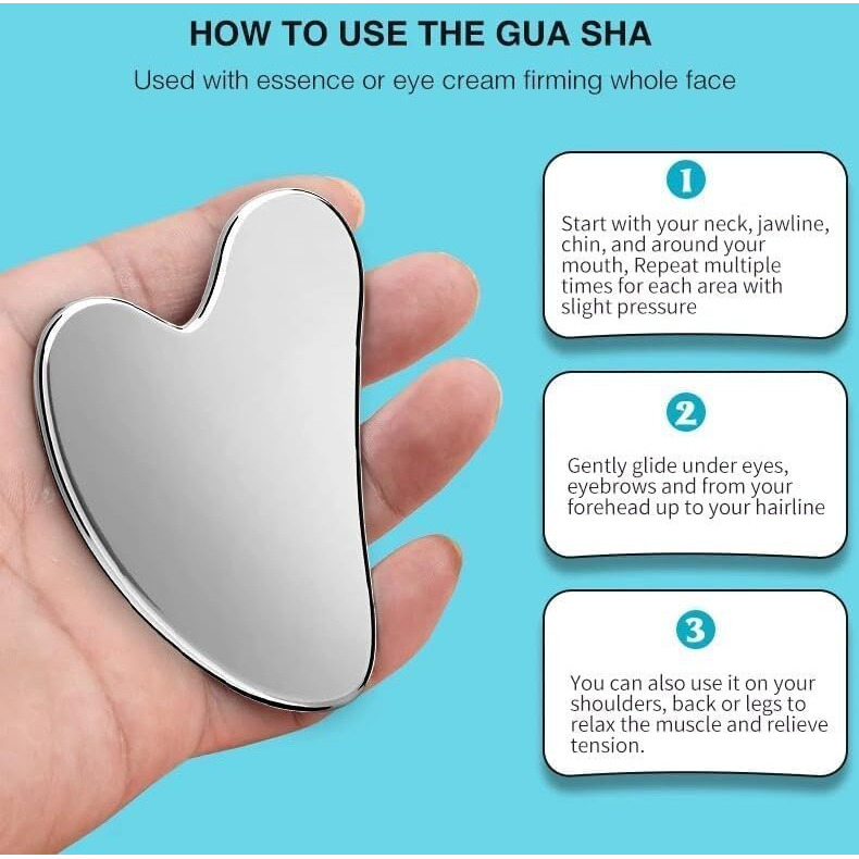 Livronic Premium Ss Gua Sha Tool For Face | 100% 304 Stainless Steel Gua Sha | Facial Tools Metal Gua Sha | Tighten Skin Care Tools | Beauty Tool For Body Eyes Neck Massager Lymphatic Drainage, Sculpting & Neck Massage (Heart Shape)