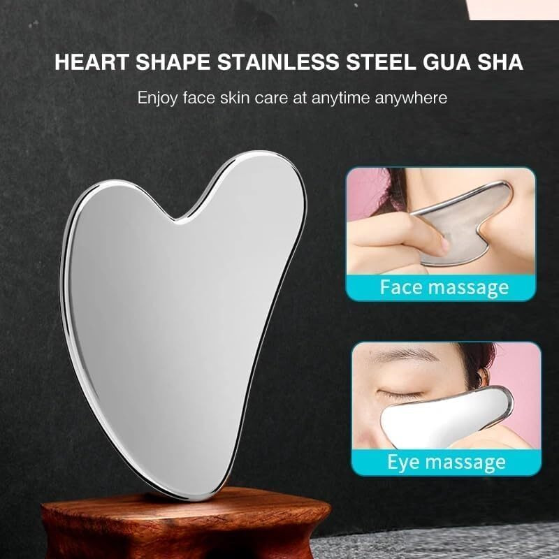 Livronic Premium Ss Gua Sha Tool For Face | 100% 304 Stainless Steel Gua Sha | Facial Tools Metal Gua Sha | Tighten Skin Care Tools | Beauty Tool For Body Eyes Neck Massager Lymphatic Drainage, Sculpting & Neck Massage (Heart Shape)
