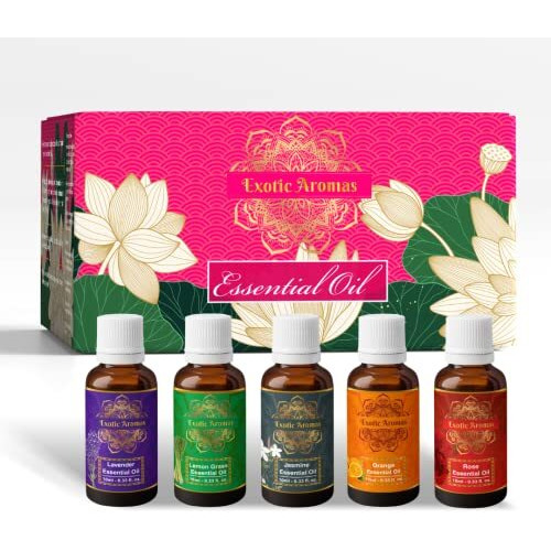 Exotic Aromas Essential Oil - Lavender Oil, Lemongrass Oil, Jasmine Oil, Orange Oil, Rose Oil (Pack Of 5)