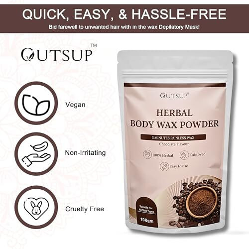 Outsup Wax Powder For Hair Removal For Women & Men | Painless & Quick Solution For Hair Removal Chocolate Flavor With No Harmful Chemicals, Irritation, Skin Rashes & No Side Effects - 100Gm