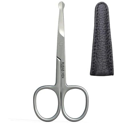 Rubab Men Nasal Safety Personal Grooming Scissor For Nose Hair, Beard, Mustache And Eyebrow | Safety Blunt Round Tip & Heavy Duty Non Rusting Ss Metal | Travel Friendly