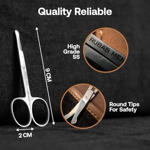 Rubab Men Nasal Safety Personal Grooming Scissor For Nose Hair, Beard, Mustache And Eyebrow | Safety Blunt Round Tip & Heavy Duty Non Rusting Ss Metal | Travel Friendly