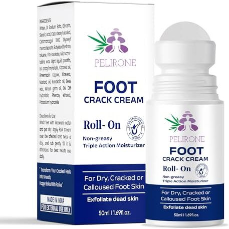 Pelirone 20% Urea Foot Cream Roll On 50Ml | For Dry & Cracked Heels | With 2% Lactic Acid, Olive Oil & Vitamin E | Helps Repair And Moisturise Cracked Heels