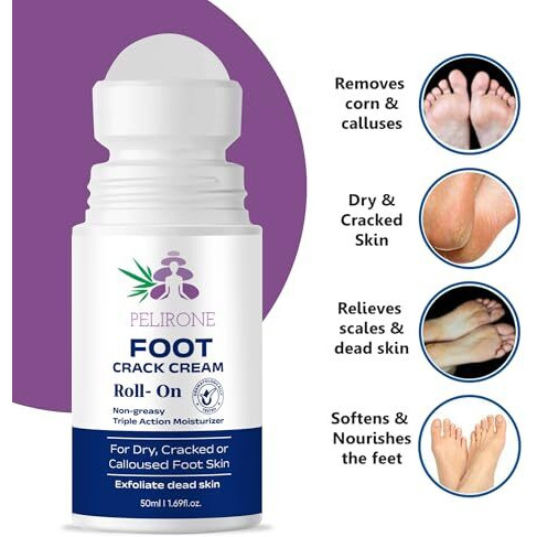 Pelirone 20% Urea Foot Cream Roll On 50Ml | For Dry & Cracked Heels | With 2% Lactic Acid, Olive Oil & Vitamin E | Helps Repair And Moisturise Cracked Heels