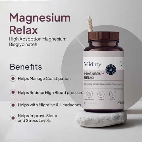 Miduty Magnesium Relax Supplement 1000Mg - Double Strength Magnesium Bis Glycinate And Oxide | Leg Cramps, Muscle Cramp,Migraine,Good Sleep | 60 Capsules