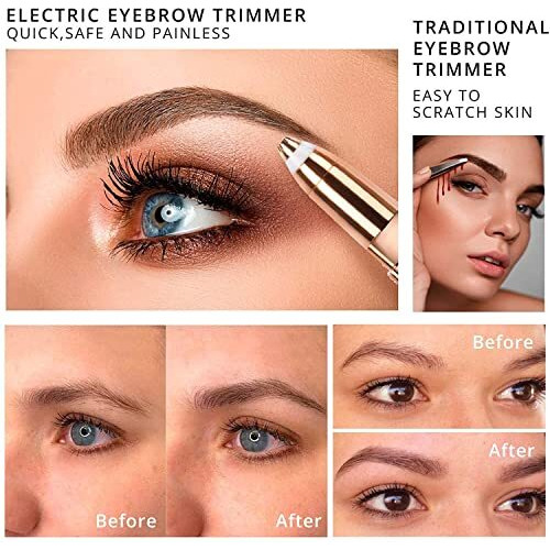 Eninas Eyebrow Trimmer For Women, 2 In 1 Rechargeable Facial Hair Remover With Replaceable Heads, Professional Painless Personal Hair Removal Eyebrow Razor With Indicator Lights, (Rose Gold)
