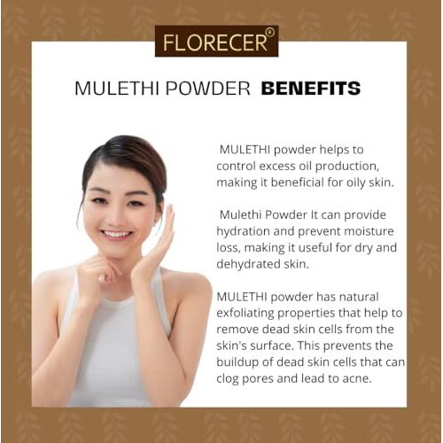 Florecer Mulethi Powder For Face, Hair | Organic Yashtimadhu Powder, Liquorice (Licorice) Powder For Skin - 100 Gram