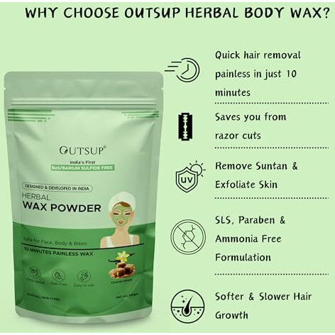 Outsup Herbal Wax Powder Cream For Hair Removal For Women & Men | India's First Bas Free | Painless & Quick For Hair Removal | No Side Effects | For Bikini,Face,Body - 100Gm (Caramel Vanilla)