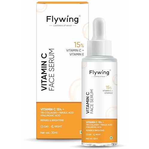 Flywing 15% Vitamin C Serum For Glowing Skin | Face Serum Added Blueberry Fruit Extract & Hyaluronic Acid | Fades Dark Spots | For Uneven & Dull Skin |Men & Women | 30Ml