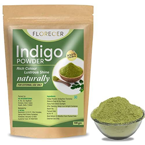 Florecer Organic Indigo Powder For Hair Black, Triple-Sifted & Microfine, Indigofera Tinctoria Powder For Natural Hair Coloring, 100G