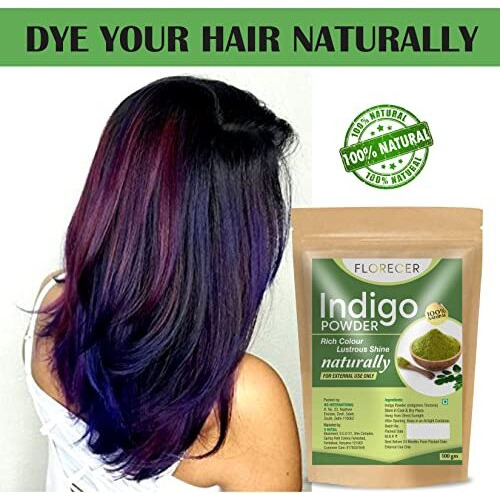 Florecer Organic Indigo Powder For Hair Black, Triple-Sifted & Microfine, Indigofera Tinctoria Powder For Natural Hair Coloring, 100G