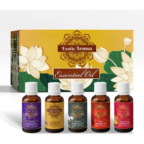 Exotic Aromas Essential Oil - Lavender Oil, Sandalwood Oil, Jasmine Oil, Rose Oil, Ylang Ylang Oil (Pack Of 5)