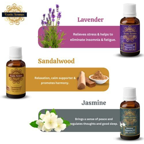 Exotic Aromas Essential Oil - Lavender Oil, Sandalwood Oil, Jasmine Oil, Rose Oil, Ylang Ylang Oil (Pack Of 5)