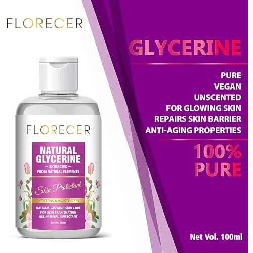 Florecerglycerine For Face |100% Pure & Natural Glycerine Liquid For Face, Beauty And Skin Care | Pure & Unscented Glycerine - Pharmaceutical Grade, 100% Vegan, Hypoallergenic (100 Gram)