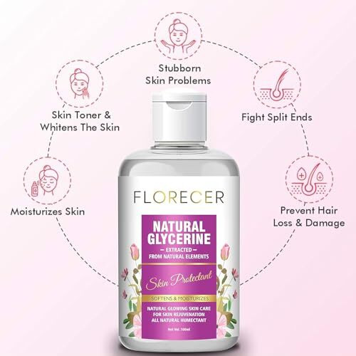 Florecerglycerine For Face |100% Pure & Natural Glycerine Liquid For Face, Beauty And Skin Care | Pure & Unscented Glycerine - Pharmaceutical Grade, 100% Vegan, Hypoallergenic (100 Gram)