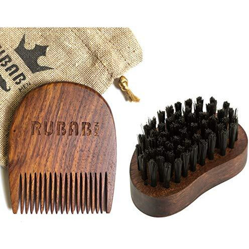 Rubab Men Premium Beard Brush & Beard Comb Combo Kit Of 2 For Men | Nylon Bristles Beard Brush & Classic Wooden Beard Comb | Also Comes With Cool Carry Pouch | Made In India