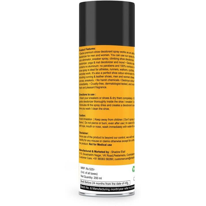 Gecko Natural Shoe/Sneaker Spray |Shoe Spray Odour Eliminator Spray | Shoe Odour Eliminator| Shoe Sneaker Cleaner | Shoe Smell Eliminator | Shoe Odour Eliminator For Shoes - Formulation 101 X