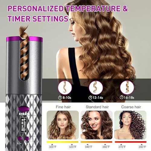 Betacare Hair Curler - Cordless Automatic Hair Curler Portable Curling Iron With Lcd Temperature Display Fast Heating Auto Rotating Hair Curler Usb Rechargeable For Travel Home, Grey And Pink
