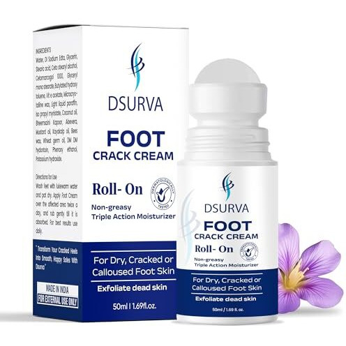 Dsurva 20% Urea Foot Cream Roll On 50Ml | For Dry & Cracked Heels | With 2% Lactic Acid, Olive Oil & Vitamin E | Helps Repair And Moisturise Cracked Heels