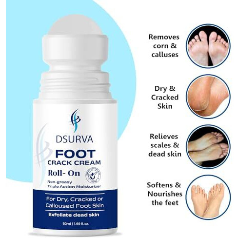 Dsurva 20% Urea Foot Cream Roll On 50Ml | For Dry & Cracked Heels | With 2% Lactic Acid, Olive Oil & Vitamin E | Helps Repair And Moisturise Cracked Heels