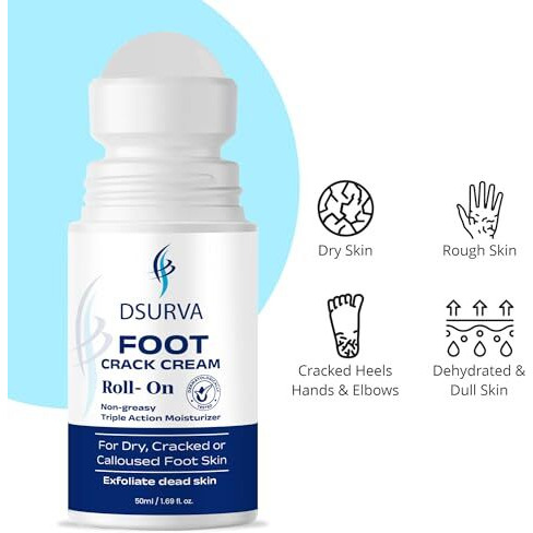 Dsurva 20% Urea Foot Cream Roll On 50Ml | For Dry & Cracked Heels | With 2% Lactic Acid, Olive Oil & Vitamin E | Helps Repair And Moisturise Cracked Heels