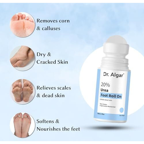 Dr. Algar 20% Urea Foot Cream Roll On 50Ml | For Dry & Cracked Heels | Non-Greasy Triple Action Moisturize | Helps Repair And Moisturise Cracked Heels