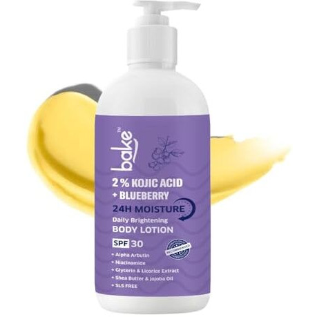 Bake 2% Kojic Acid Brightening Body Lotion With Niacinamide & Spf 30 Pa+++ For Pigmentation & Tan Removal | For Dark Spots & Sun Protection | De-Tan Body Lotion | Tanned & Pigmented Skin | For Women & Men | 200Ml