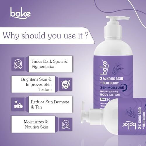 Bake 2% Kojic Acid Brightening Body Lotion With Niacinamide & Spf 30 Pa+++ For Pigmentation & Tan Removal | For Dark Spots & Sun Protection | De-Tan Body Lotion | Tanned & Pigmented Skin | For Women & Men | 200Ml
