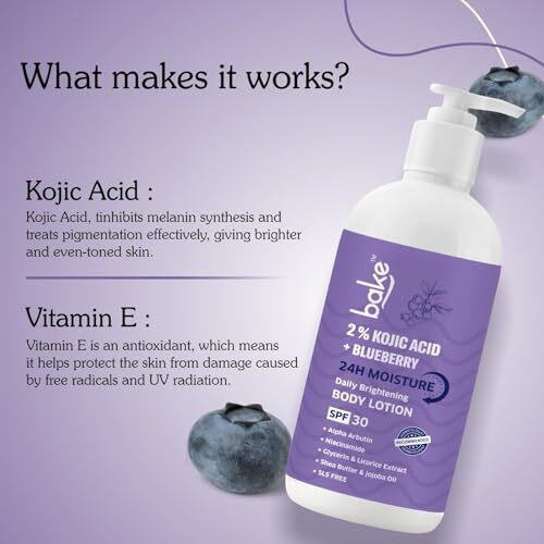 Bake 2% Kojic Acid Brightening Body Lotion With Niacinamide & Spf 30 Pa+++ For Pigmentation & Tan Removal | For Dark Spots & Sun Protection | De-Tan Body Lotion | Tanned & Pigmented Skin | For Women & Men | 200Ml