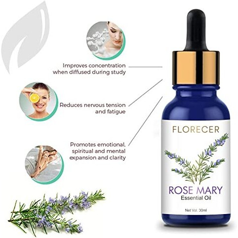 Florecer Rosemary Essential Oil For Hair, Face, Skin| Oil For Skin Glow And Hairs|100% Pure And Natural - Therapeutic Grade- 30 Ml