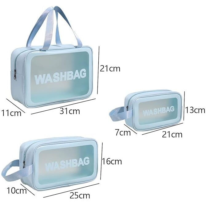 Rntr Cosmetic Pouch, Make Up Bag For Home & Travel, Toiletry Bag For Cosmetics, Brushes, Accessories Set Of 3 - Wash Bag - Light Pink And Black (Light Blue A)